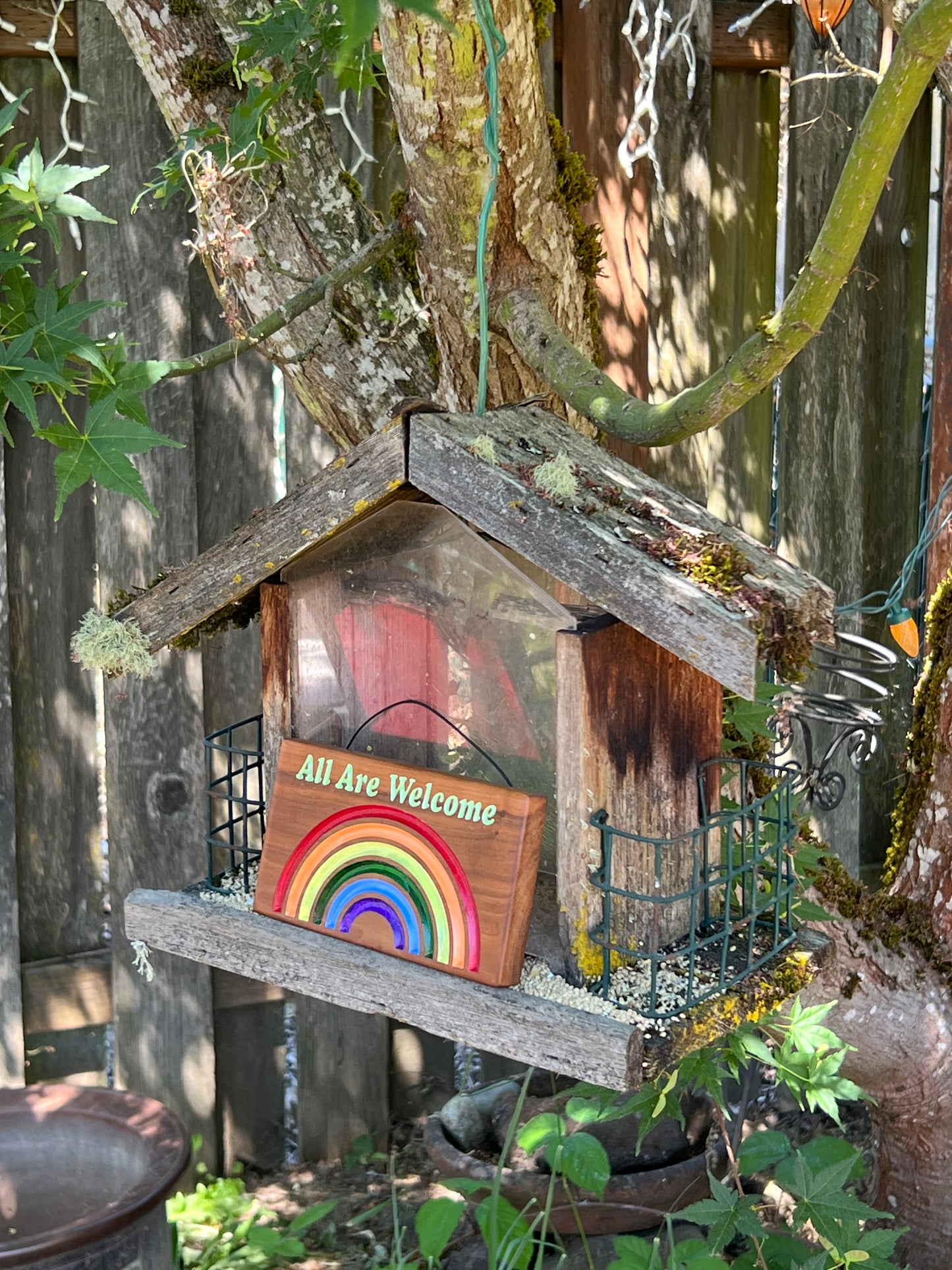 All Are Welcome Rainbow Pride Wood Sign