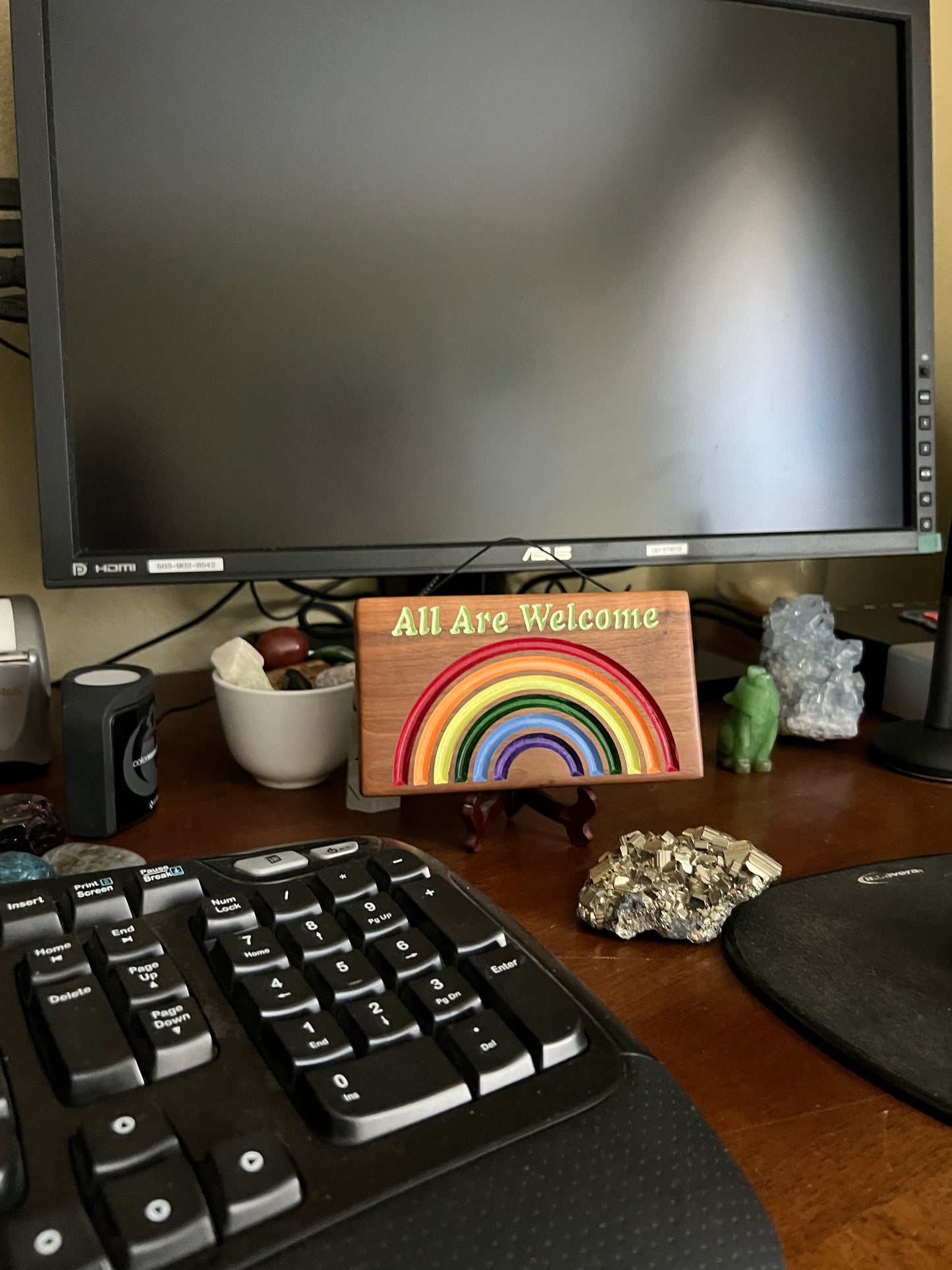 All Are Welcome Rainbow Pride Wood Sign