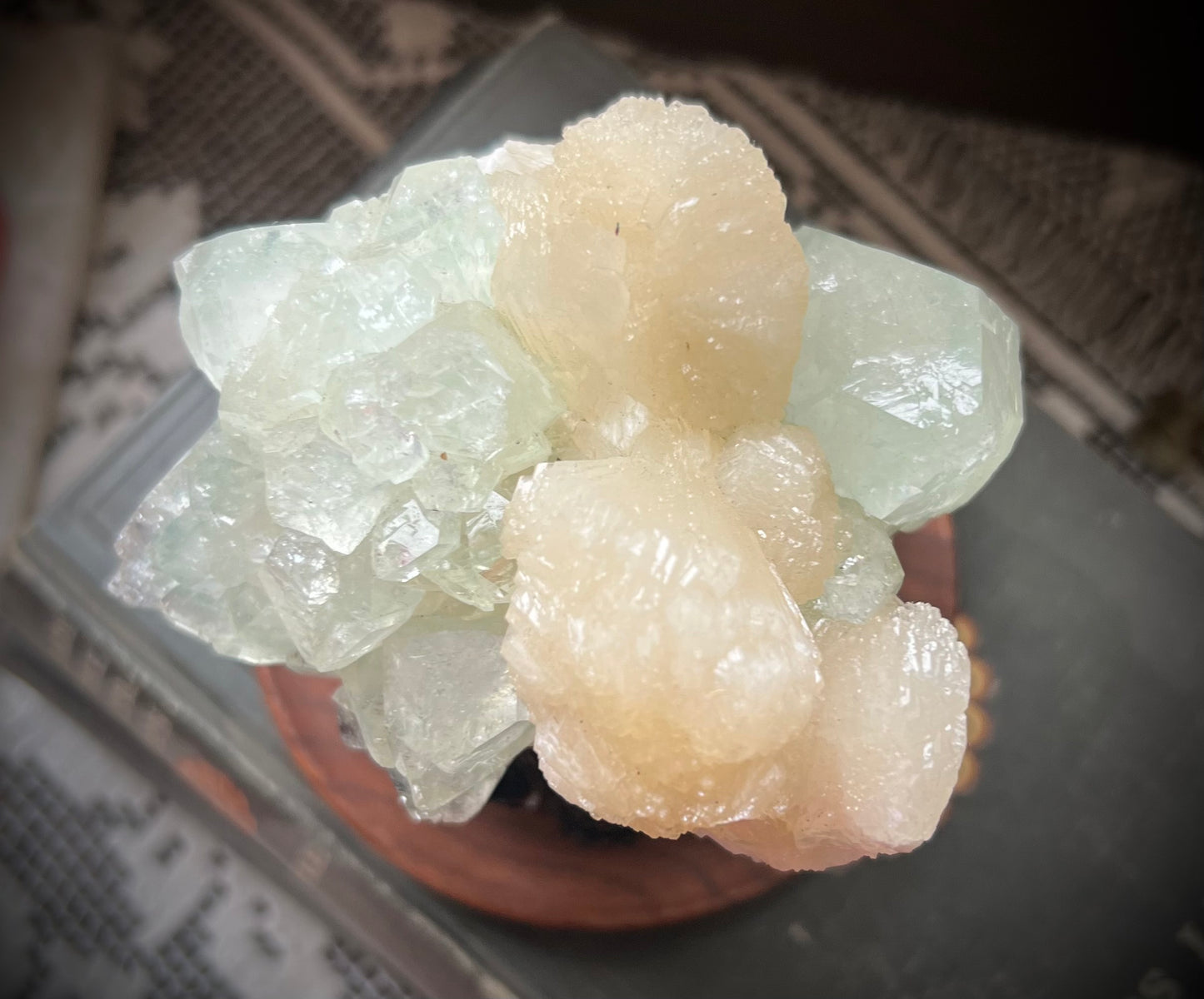 Stilbite Bowtie on Green Apophyllite